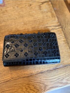 Christian Louboutin Black Patent Croc-Embossed Studded Wallet on chain 3 way bag